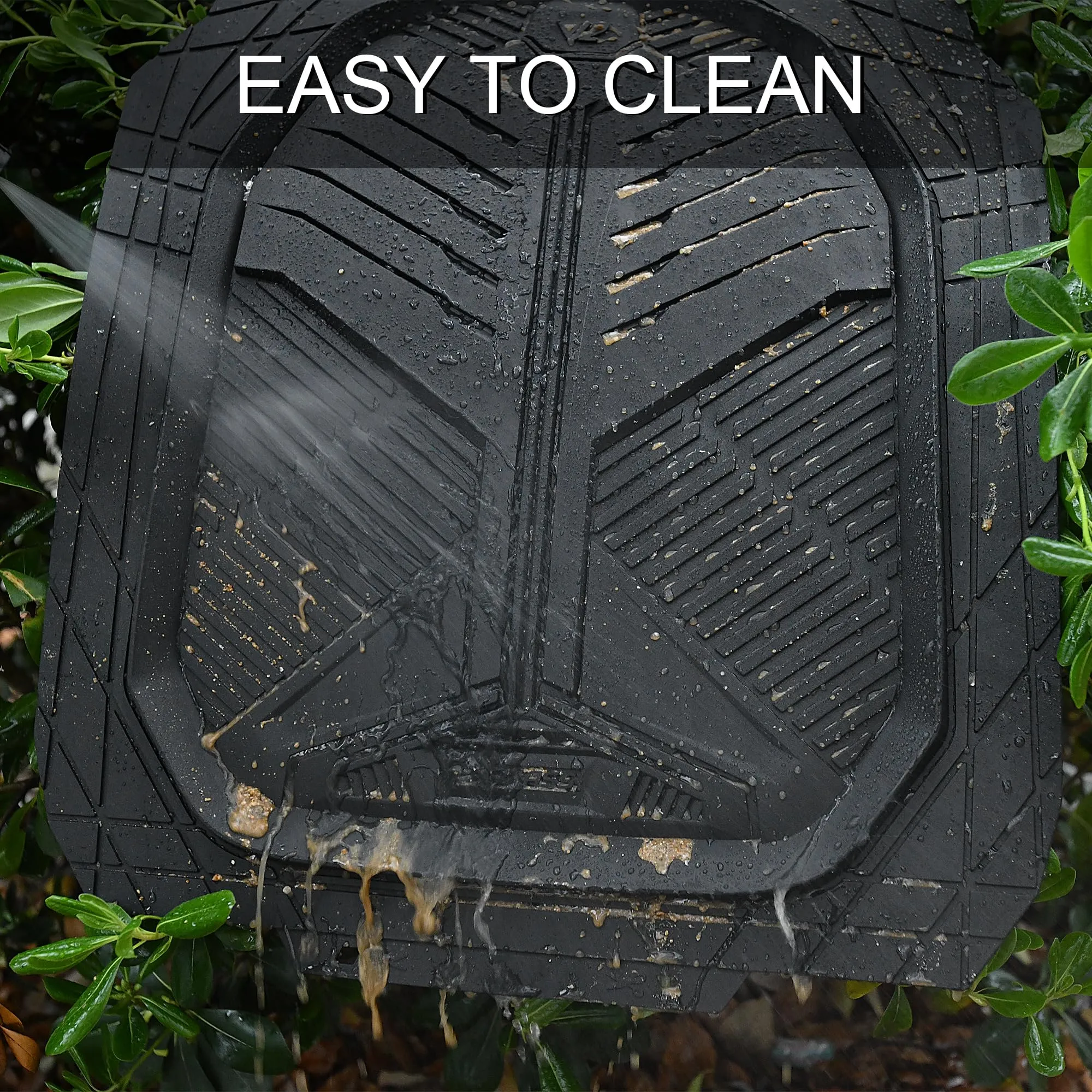 CAR PASS Heavy Duty Rubber Car Mats, Deep-Dish Odorless Car Floor Mats, 3 Pieces V12 Black
