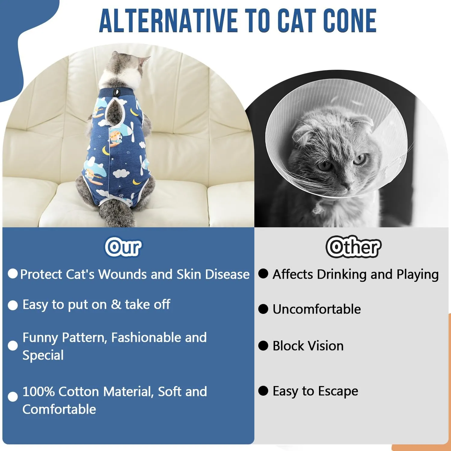Cat Surgery Recovery Suit - Kitten Onesie for Cats After Surgery, Cone E collar Alternative for Female Male Cats, Surgical Spay Recovery Suit for Abdominal Wound Skin Diseases