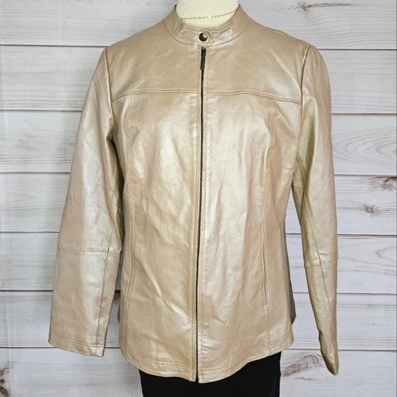 Chadwicks of Boston 90s Tailored Leather Moto Jacket in Blush Pearl Size 14