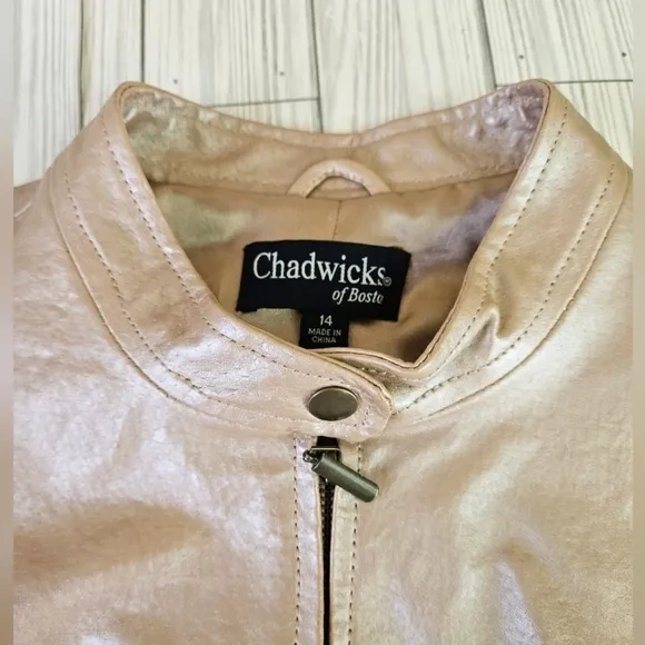 Chadwicks of Boston 90s Tailored Leather Moto Jacket in Blush Pearl Size 14