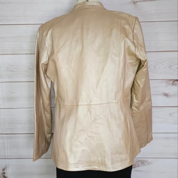 Chadwicks of Boston 90s Tailored Leather Moto Jacket in Blush Pearl Size 14