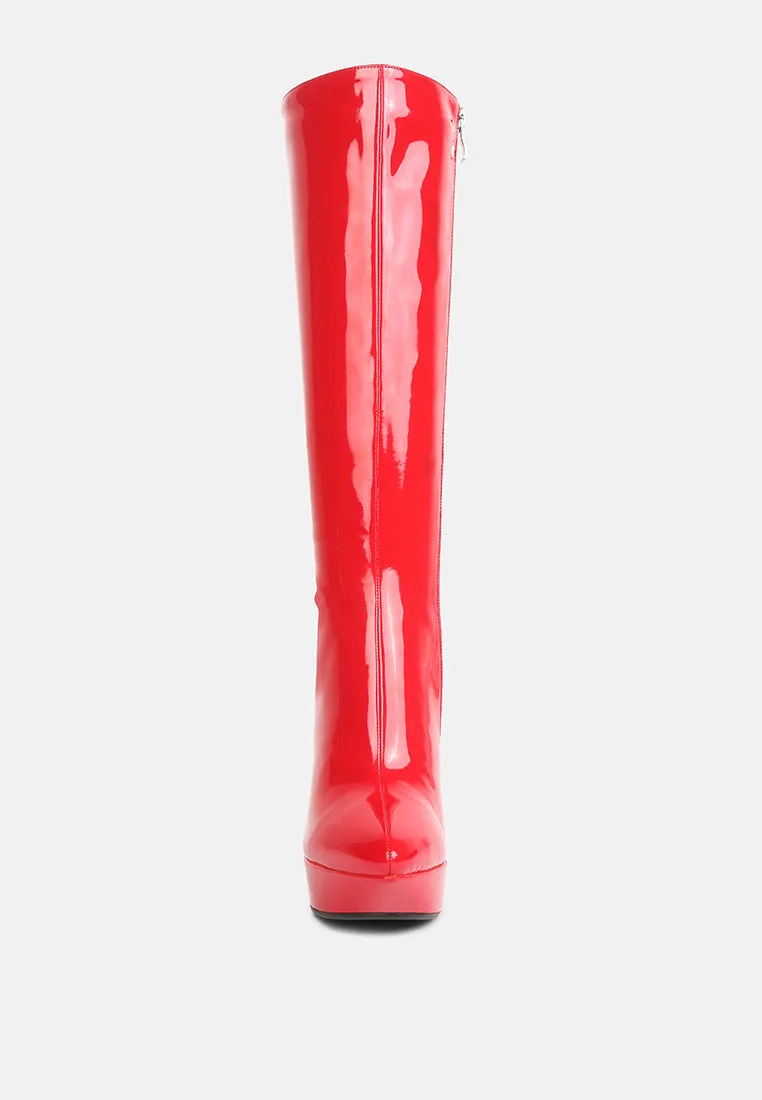 Chatton Patent Stiletto High Heeled Calf Boots By Ruw