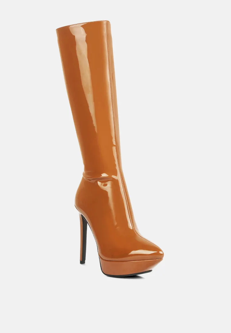 Chatton Patent Stiletto High Heeled Calf Boots By Ruw
