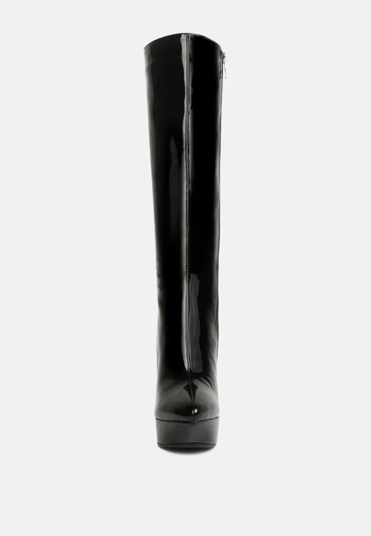 Chatton Patent Stiletto High Heeled Calf Boots By Ruw