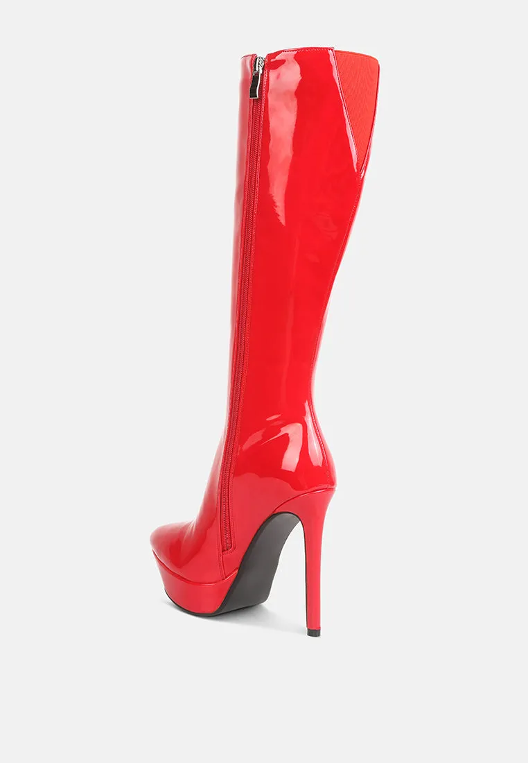 Chatton Patent Stiletto High Heeled Calf Boots By Ruw