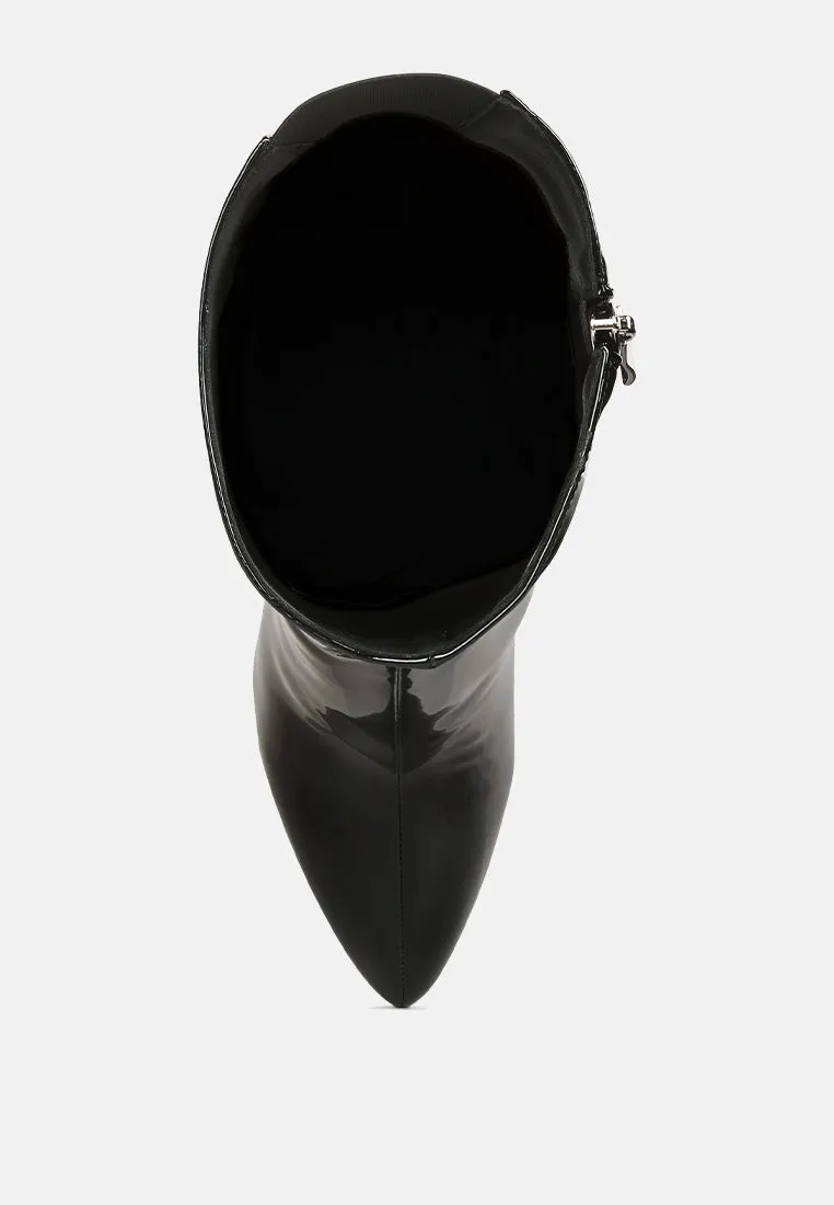 Chatton Patent Stiletto High Heeled Calf Boots By Ruw