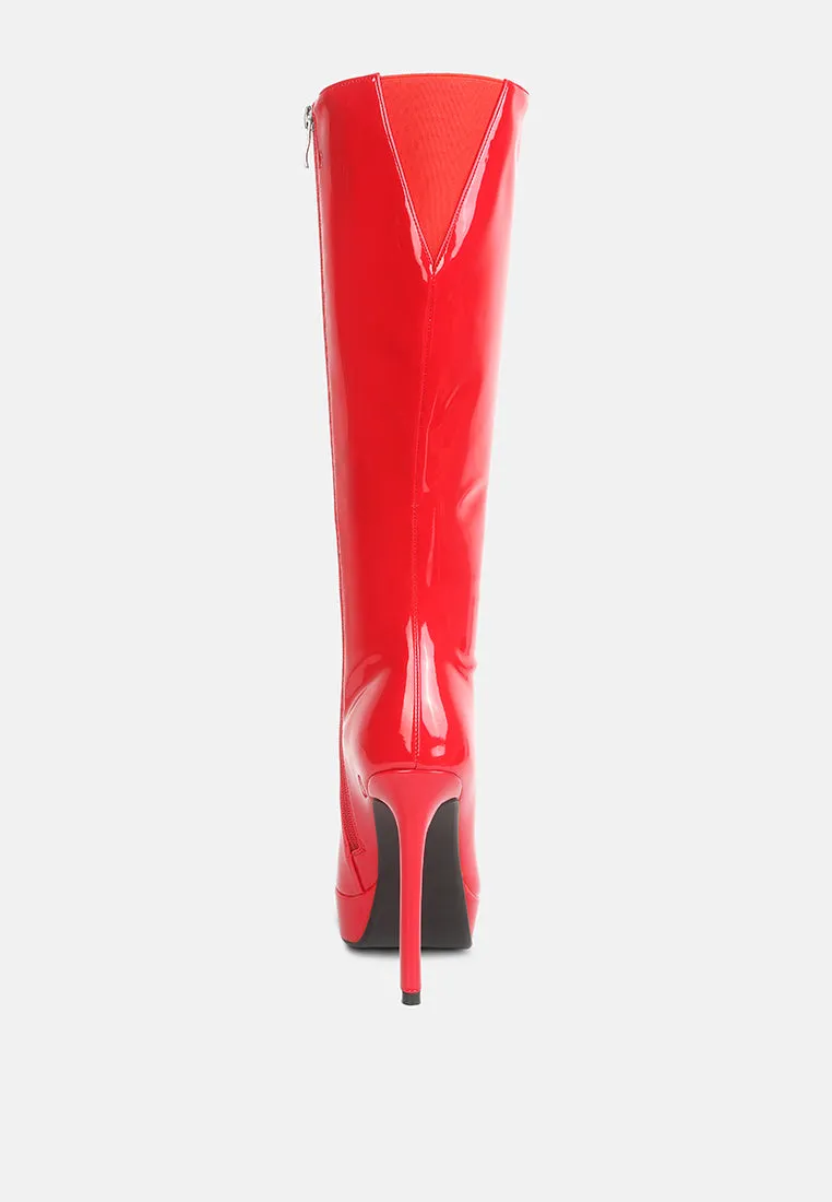 Chatton Patent Stiletto High Heeled Calf Boots By Ruw