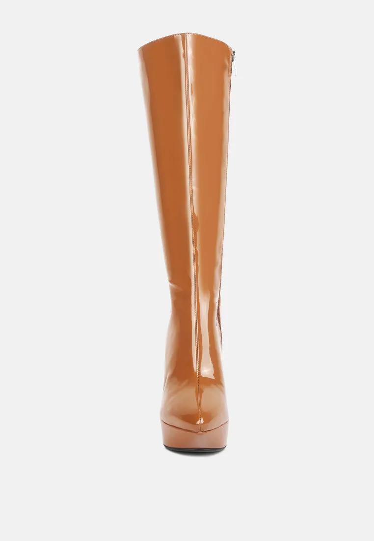 Chatton Patent Stiletto High Heeled Calf Boots By Ruw