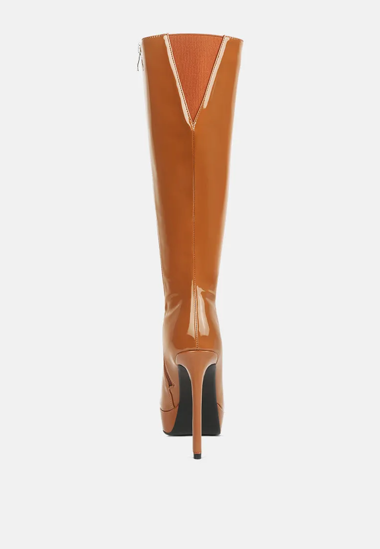 Chatton Patent Stiletto High Heeled Calf Boots By Ruw