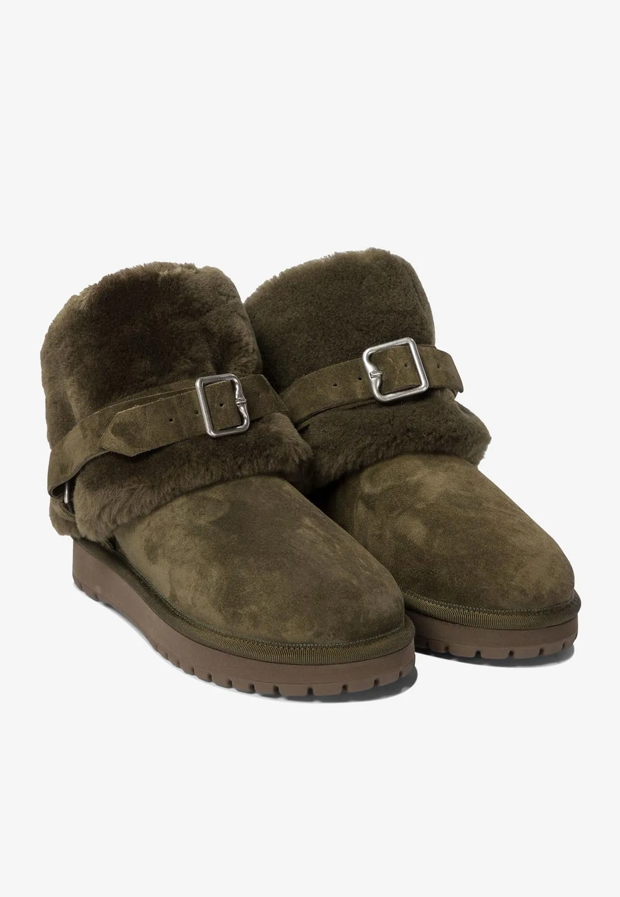 Chubby Buckled Shearling Ankle Boots