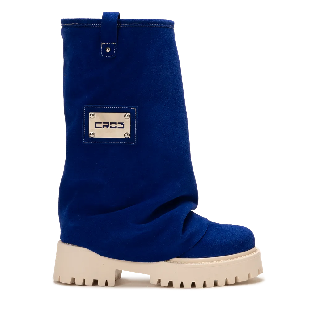 CHUNKY – Deep Blue Velvet Boots