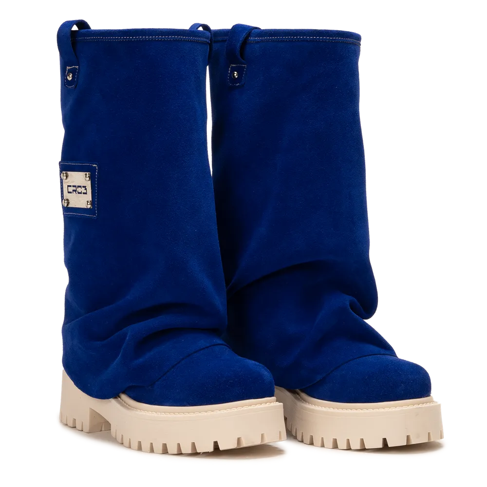 CHUNKY – Deep Blue Velvet Boots