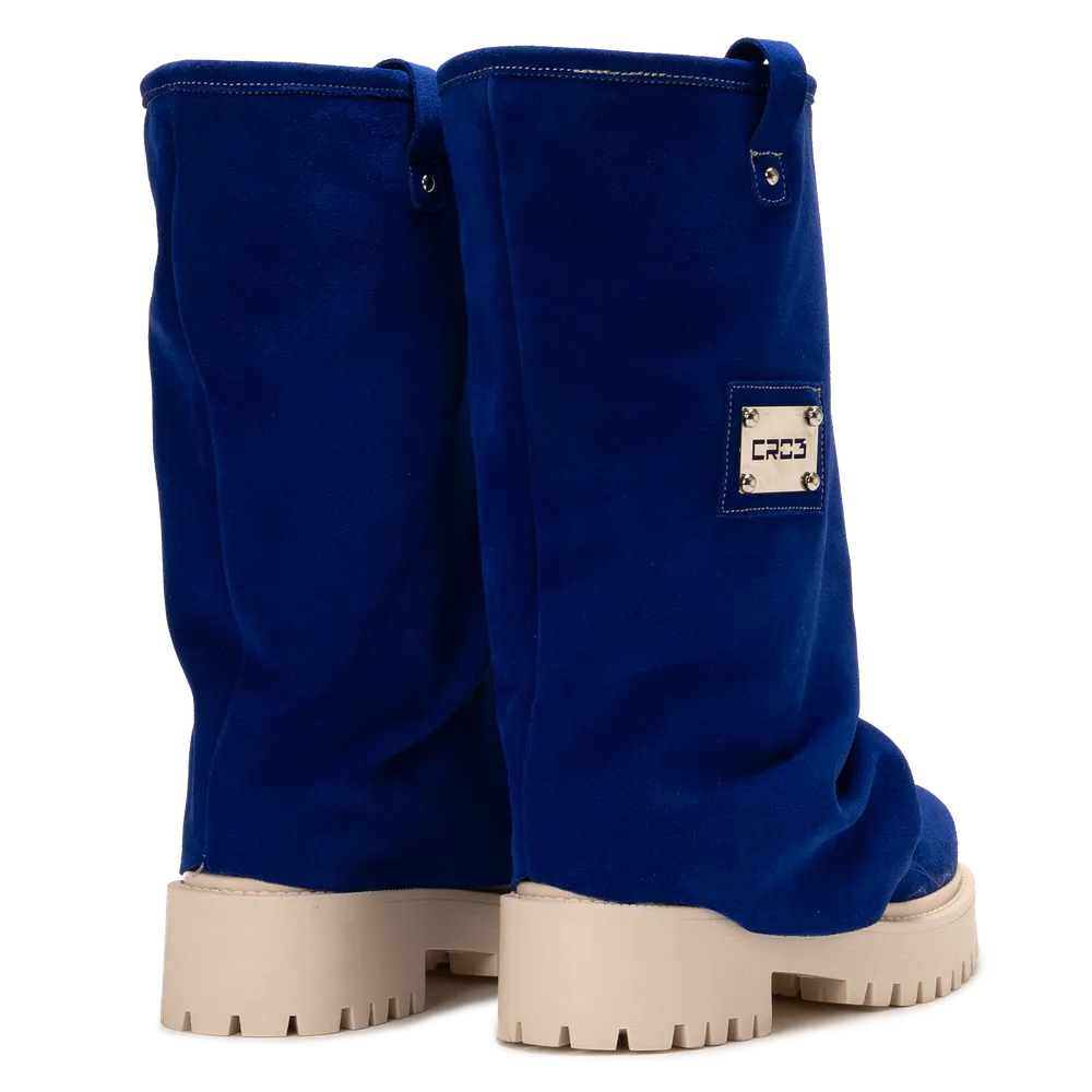 CHUNKY – Deep Blue Velvet Boots