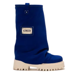 CHUNKY – Deep Blue Velvet Boots