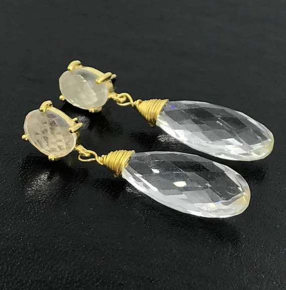 Clear Crystal Quartz Drop Earrings