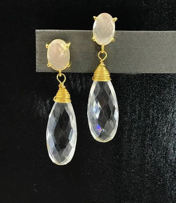 Clear Crystal Quartz Drop Earrings