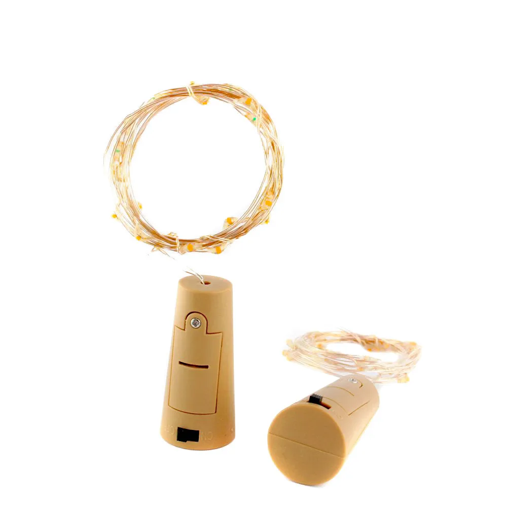 Cork-Shaped LED Light String - 6 Pieces, 18 Micro LED Per String, 3x LR44 Button Battery, 90cm String Lenght, Warm Yellow Light