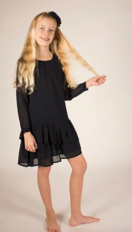Creamie Total Elclipse  Navy Long Sleeved Chiffon Dress: Sizes 8 to 14