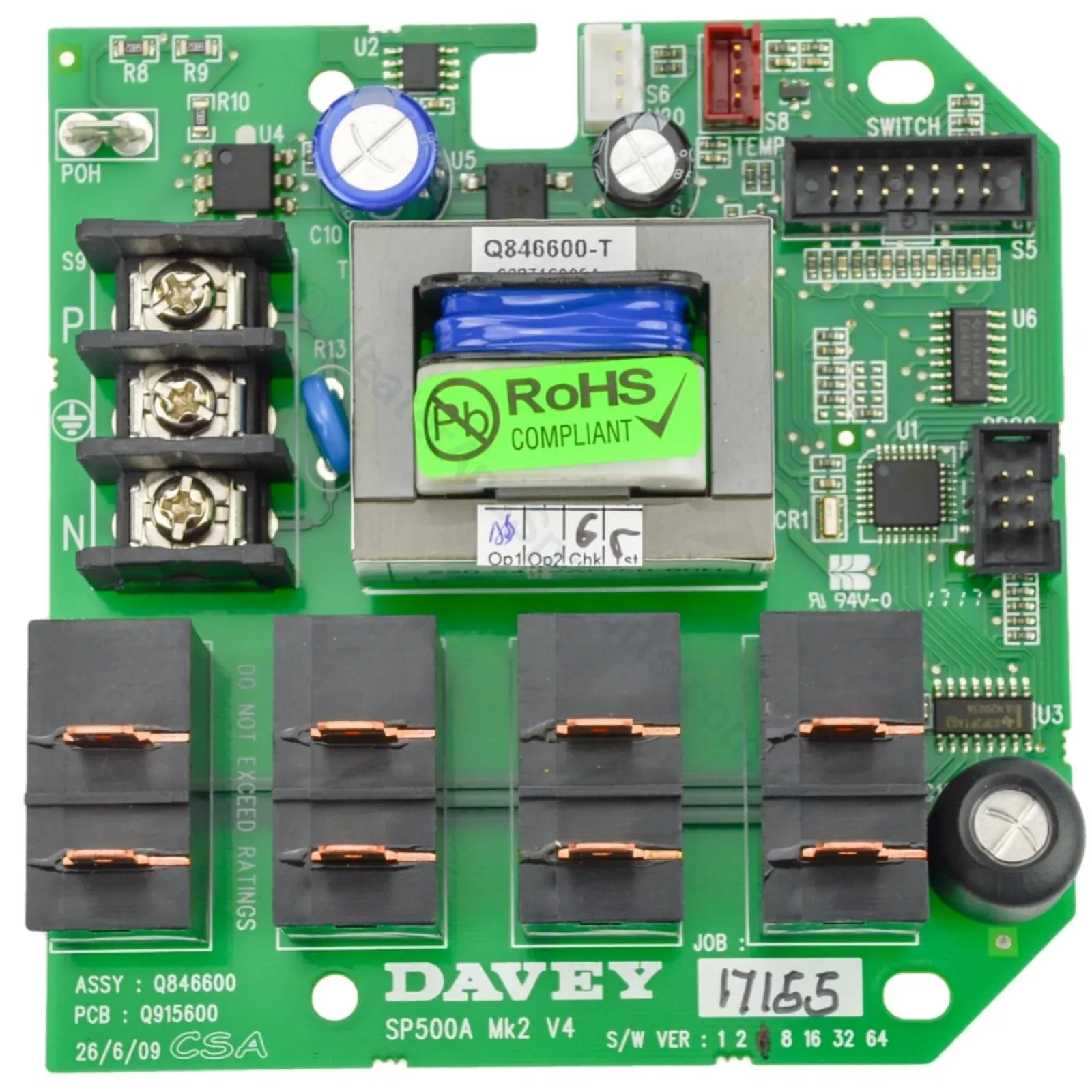 Davey SpaQuip Spa Power 500 54500 Circuit Board - SP500 MKII PCB