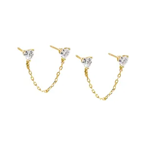 Double CZ Chain Stud Earring