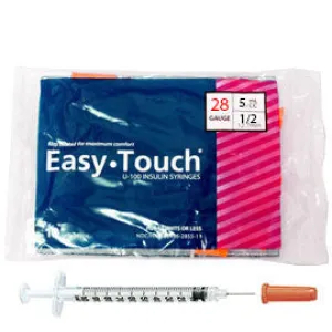 EasyTouch Insulin Syringe - 28G .5CC 1/2" - Polybag of 10ct