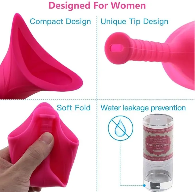 Female Urinal, Pee Funnel Silicone Portable Urinal with Storage Tube Ideal for Camping Travel Festivals Outdoor Activities - (Pink)