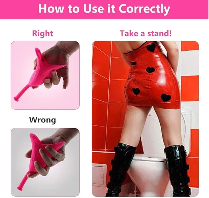 Female Urinal, Pee Funnel Silicone Portable Urinal with Storage Tube Ideal for Camping Travel Festivals Outdoor Activities - (Pink)