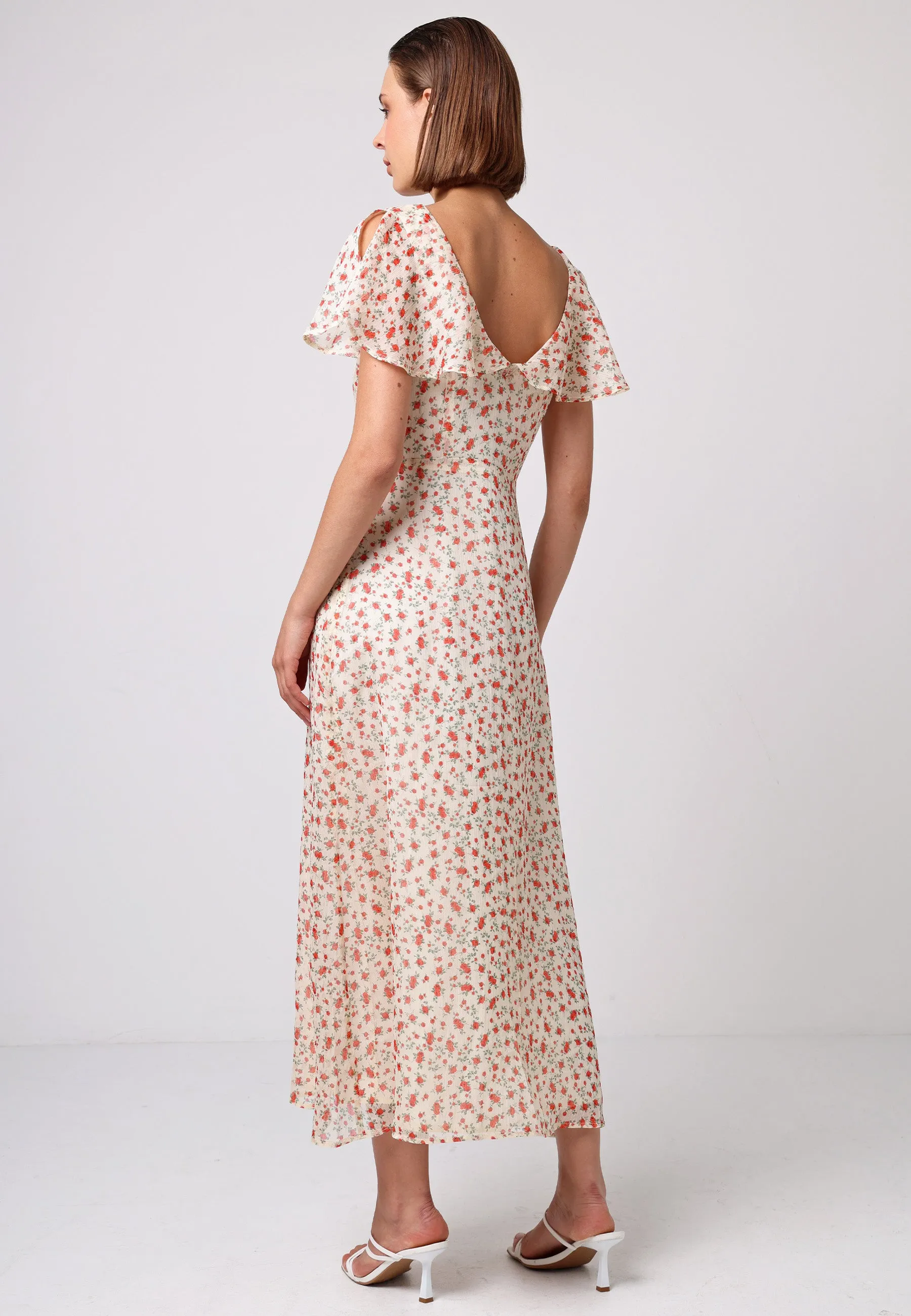 Flutter Sleeve Button Midi Dress