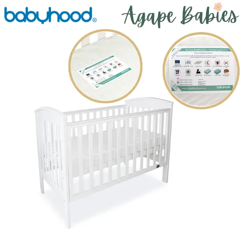 [FOC Assembly] (1 yr warranty) Babyhood Classic Curve Cot  4 In 1- White   My First Innerspring - (Bundle Pack)