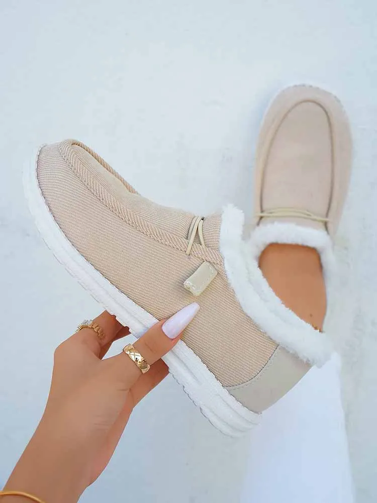 Fuzzy Trim Lined-up Slip On Boots
