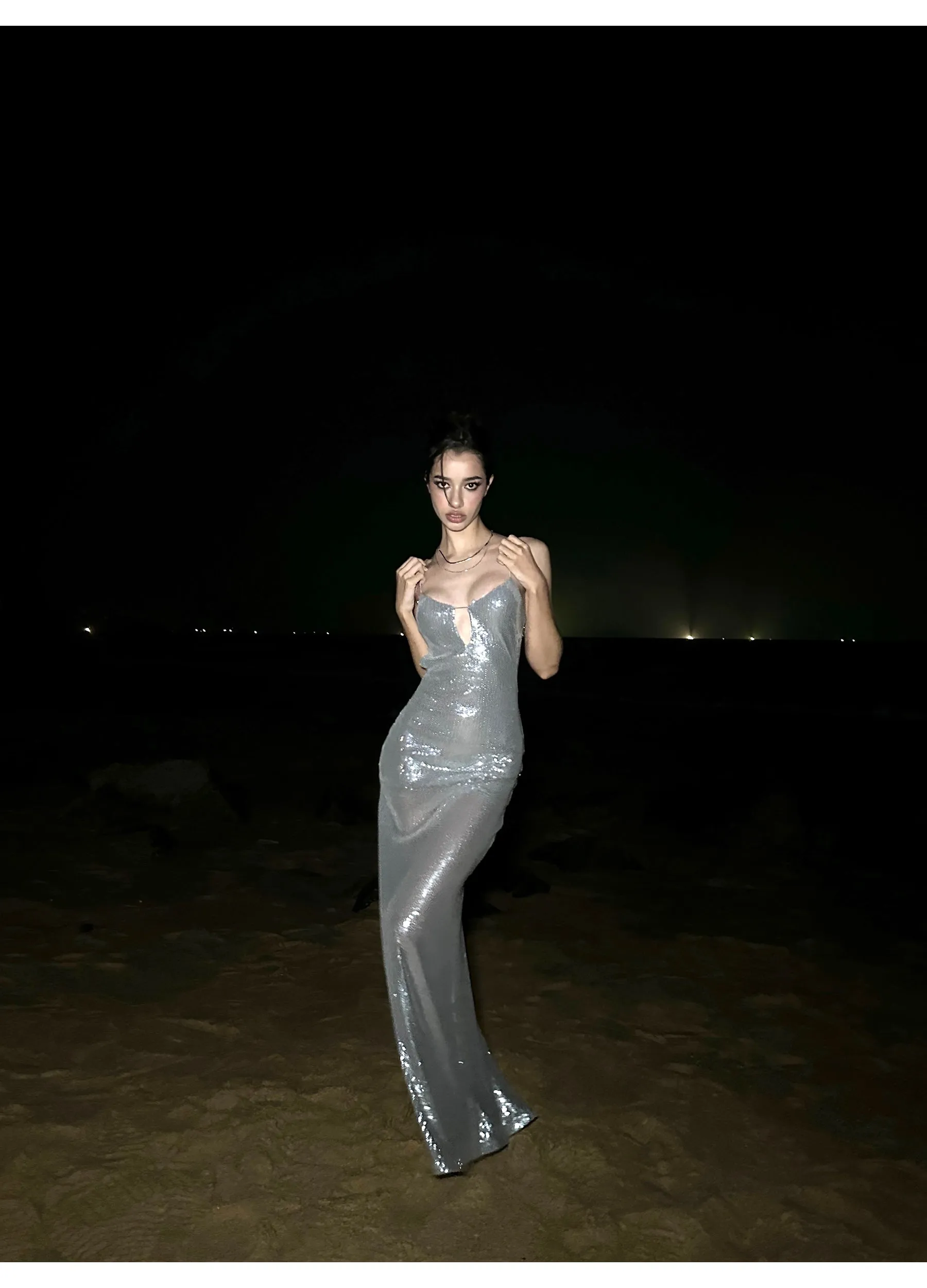Galaxy Sequin Keyhole Slip Dress