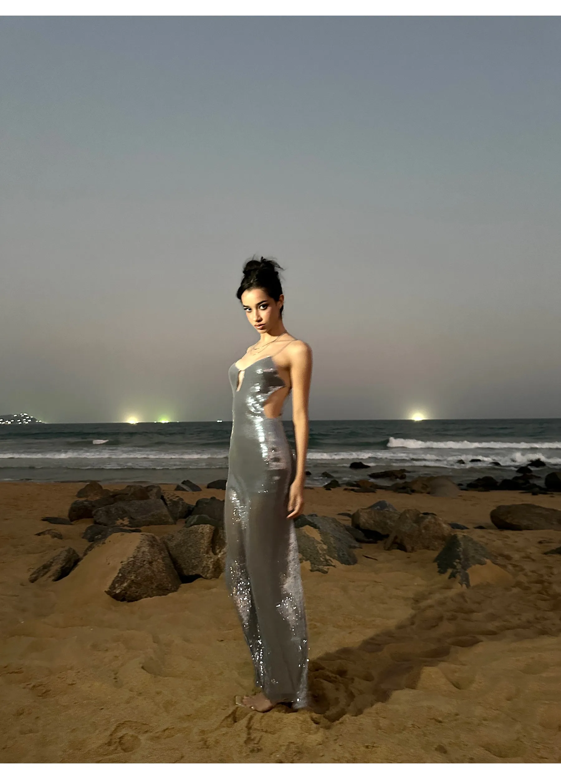 Galaxy Sequin Keyhole Slip Dress