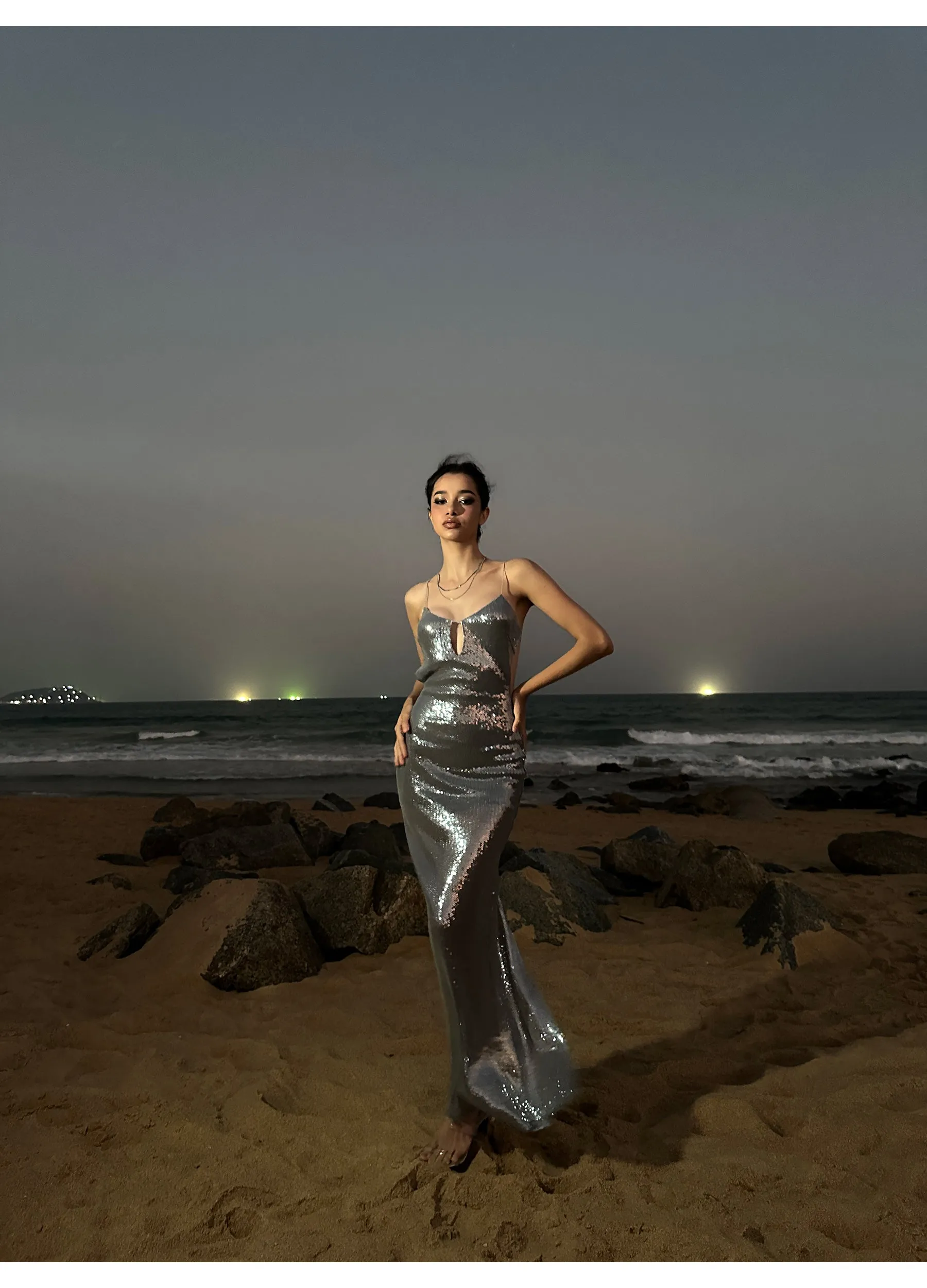Galaxy Sequin Keyhole Slip Dress