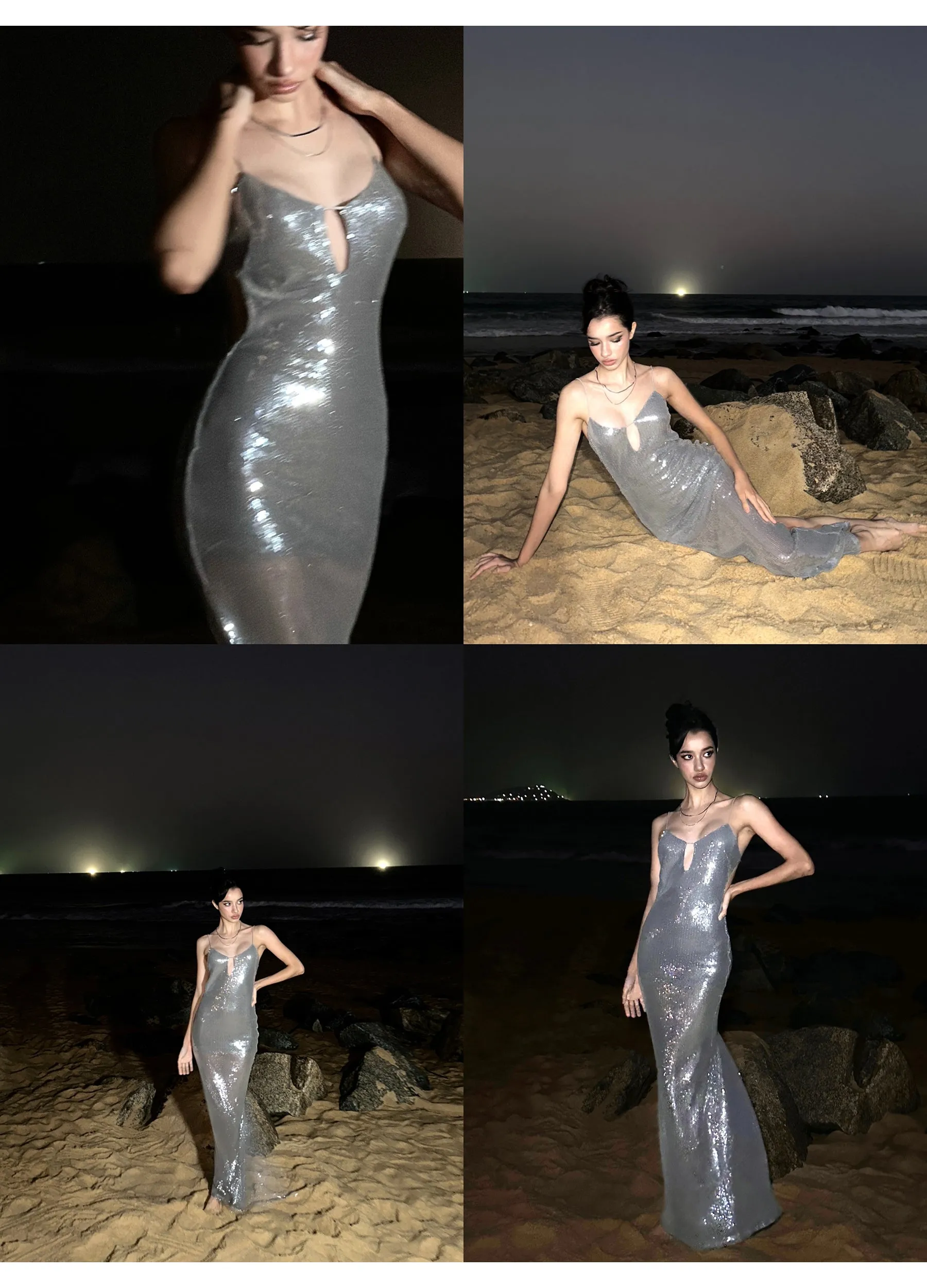 Galaxy Sequin Keyhole Slip Dress