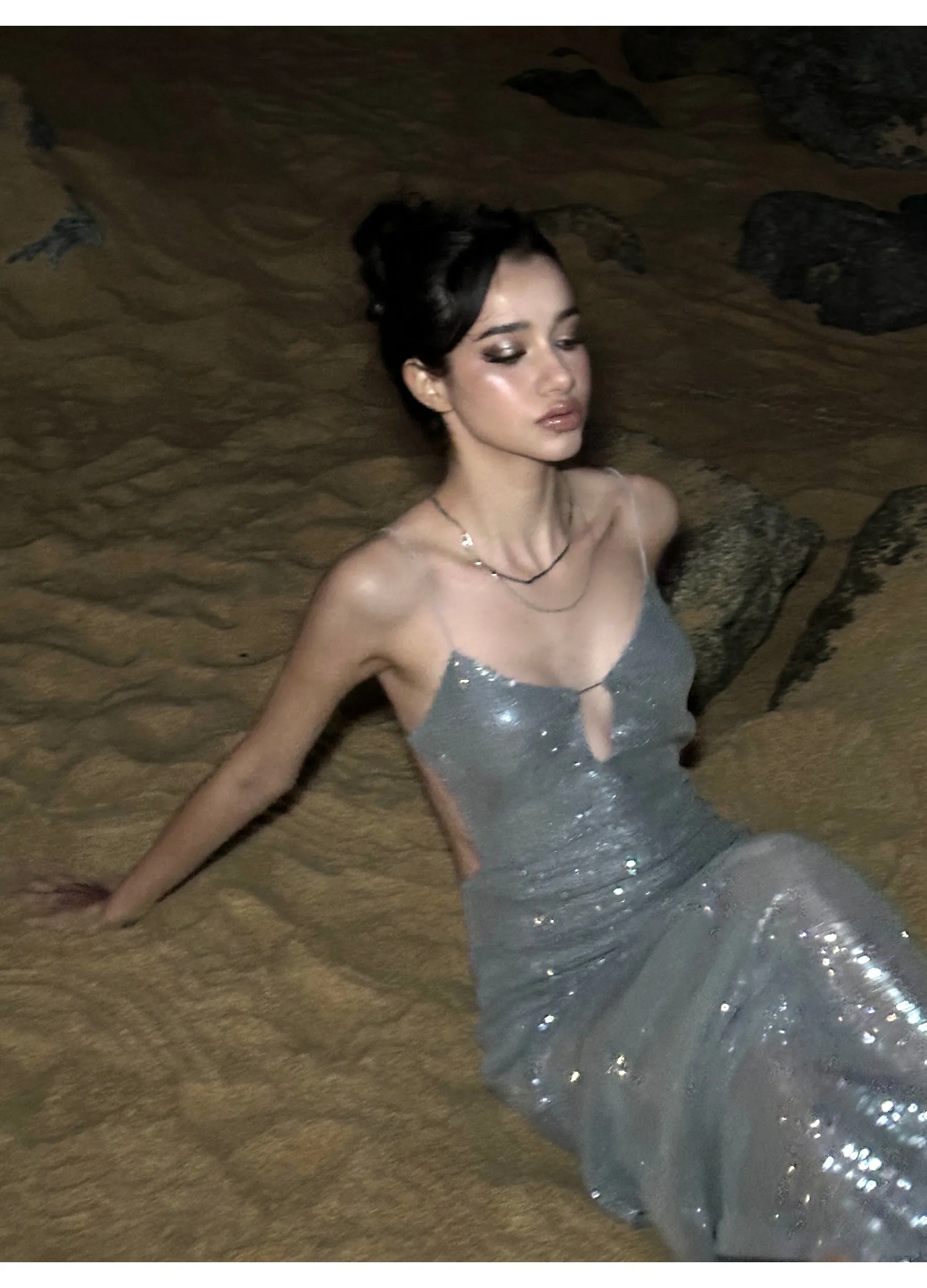 Galaxy Sequin Keyhole Slip Dress