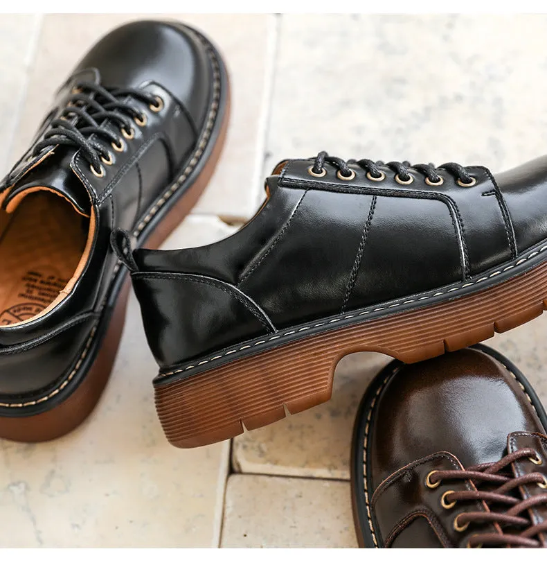 Genuine Brown Small Leather Shoes Retro Lace Up Women's Shoes