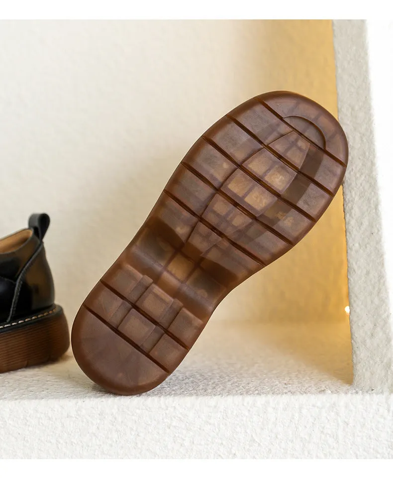 Genuine Brown Small Leather Shoes Retro Lace Up Women's Shoes