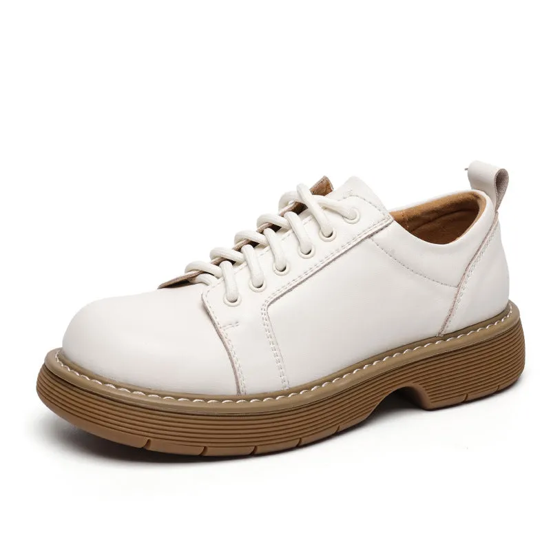 Genuine Brown Small Leather Shoes Retro Lace Up Women's Shoes