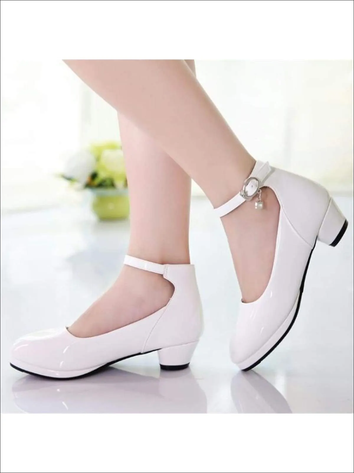 Girls Patent Synthetic Leather Ankle Strap Dress Up Shoes By Liv and Mia