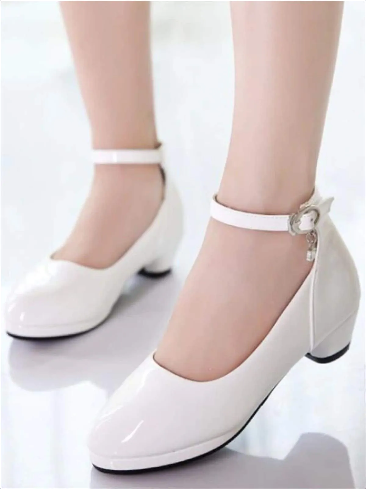 Girls Patent Synthetic Leather Ankle Strap Dress Up Shoes By Liv and Mia