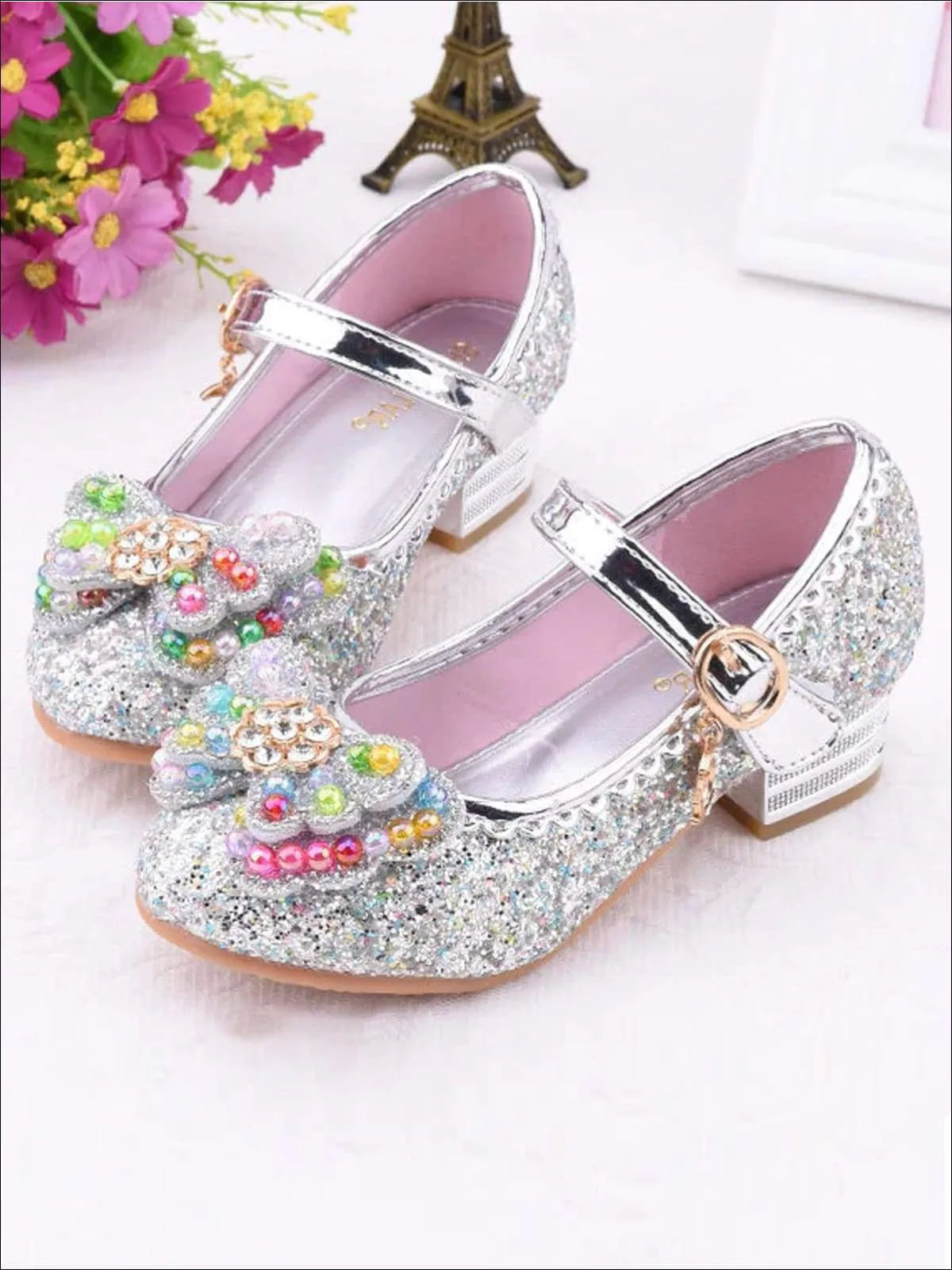 Girls Rhinestone Embellished Flats With Bow (4 Color Options) By Liv and Mia