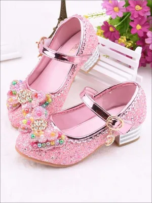 Girls Rhinestone Embellished Flats With Bow (4 Color Options) By Liv and Mia