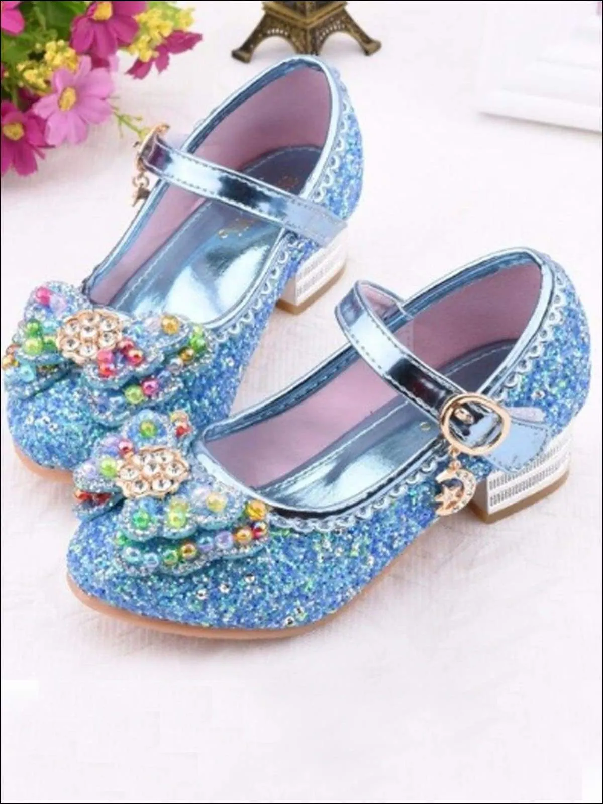 Girls Rhinestone Embellished Flats With Bow (4 Color Options) By Liv and Mia