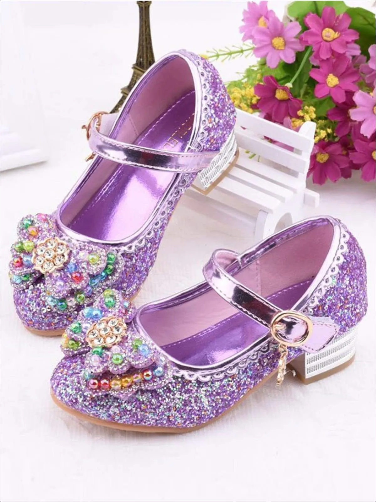 Girls Rhinestone Embellished Flats With Bow (4 Color Options) By Liv and Mia