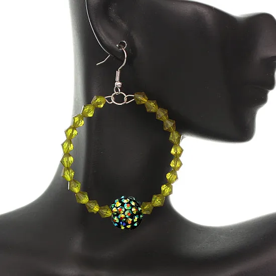 Green Disco Ball Bead Hoop Earrings