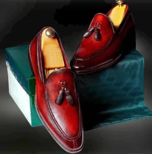Handmade Shaded Red Leather Casual Loafers for Men