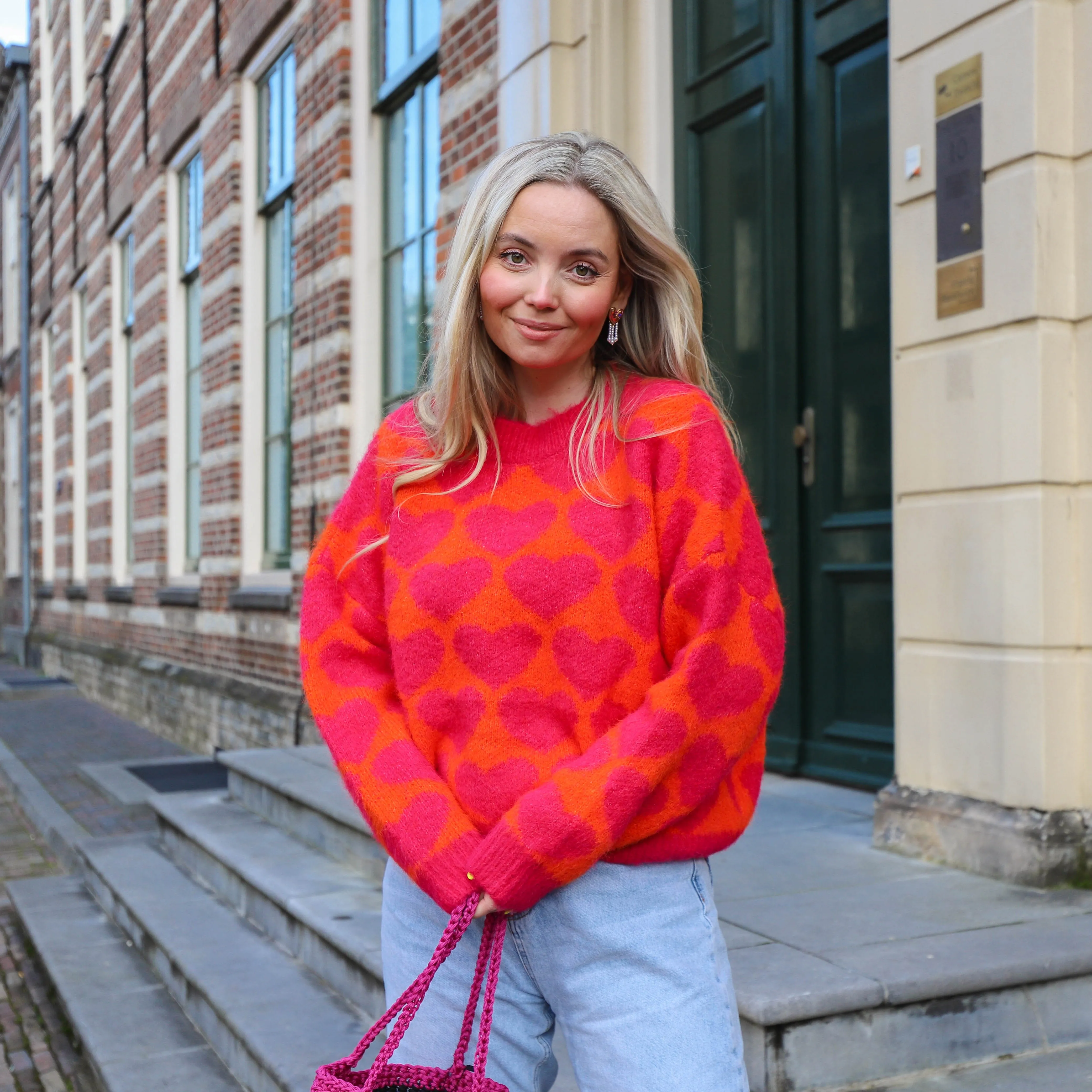 Hartjes knit fuchsia oranje