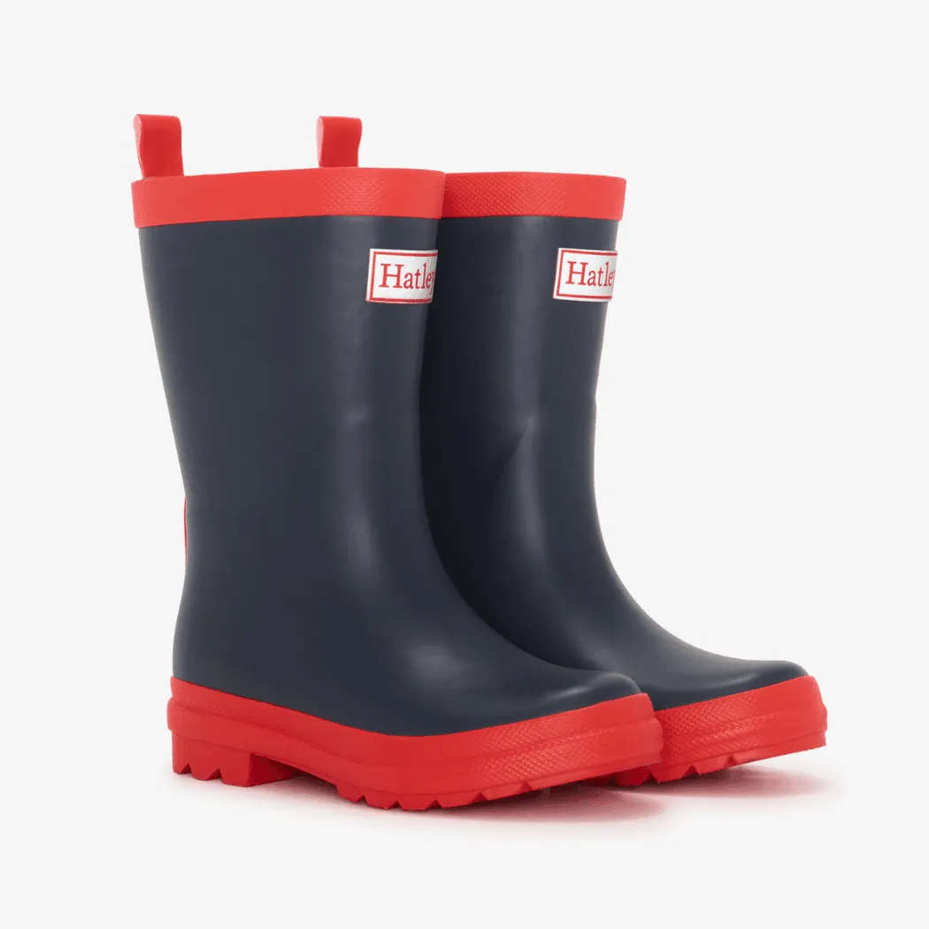 HATLEY Matte Kids Rain Boots | Navy & Red size 5