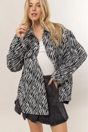 Hazel Blues® |  HYFVE Zebra Print Snap Down Long Sleeve Shacket