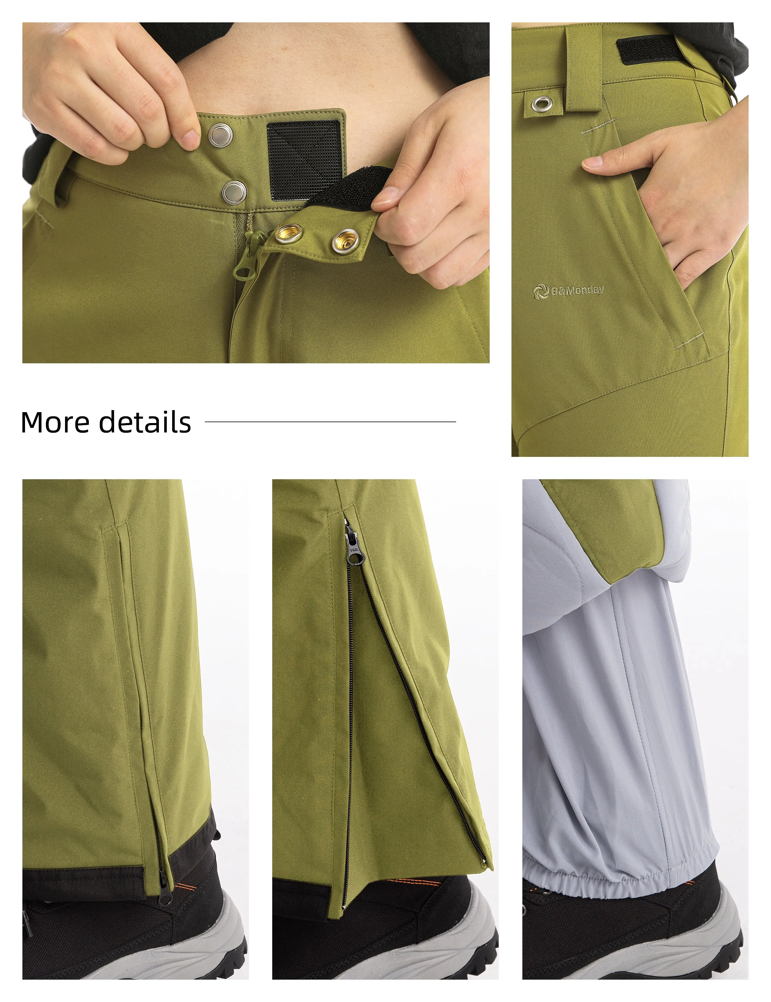 iCreek Womens Snow Pants Insulated Winter Warm Snow Trousers Sports Windproof Outdoor（Olive Green）